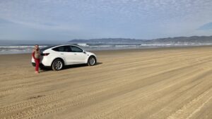 Our Tesla on Oceano Dunes State Vehicular Recreation Area, Pismo Beach California 