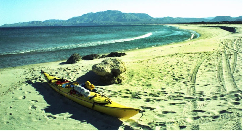Kayaking in Sea of Cortez:his beach south of San Francisquito where I was staying for the night was partially surrounded by cliffs composed of fossil shells. 