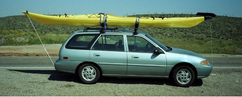 Sea Kayaking in Sea of Cortez: Desert South of Mexicali on the way to San Felipe, Kayak atop the car