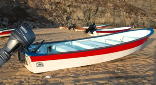 Baja Panga Fishermen: Designed and built of fiberglass in the early 1960’s in La Paz, Baja, the panga was simple – no inside floor, no cockpit, no extraneous features.