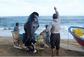 Large fish camps  used by Baja Panga Fishermen like the one at Punta Lobos, have a sense of community where the individual boat crews help each other launch through the surf. 